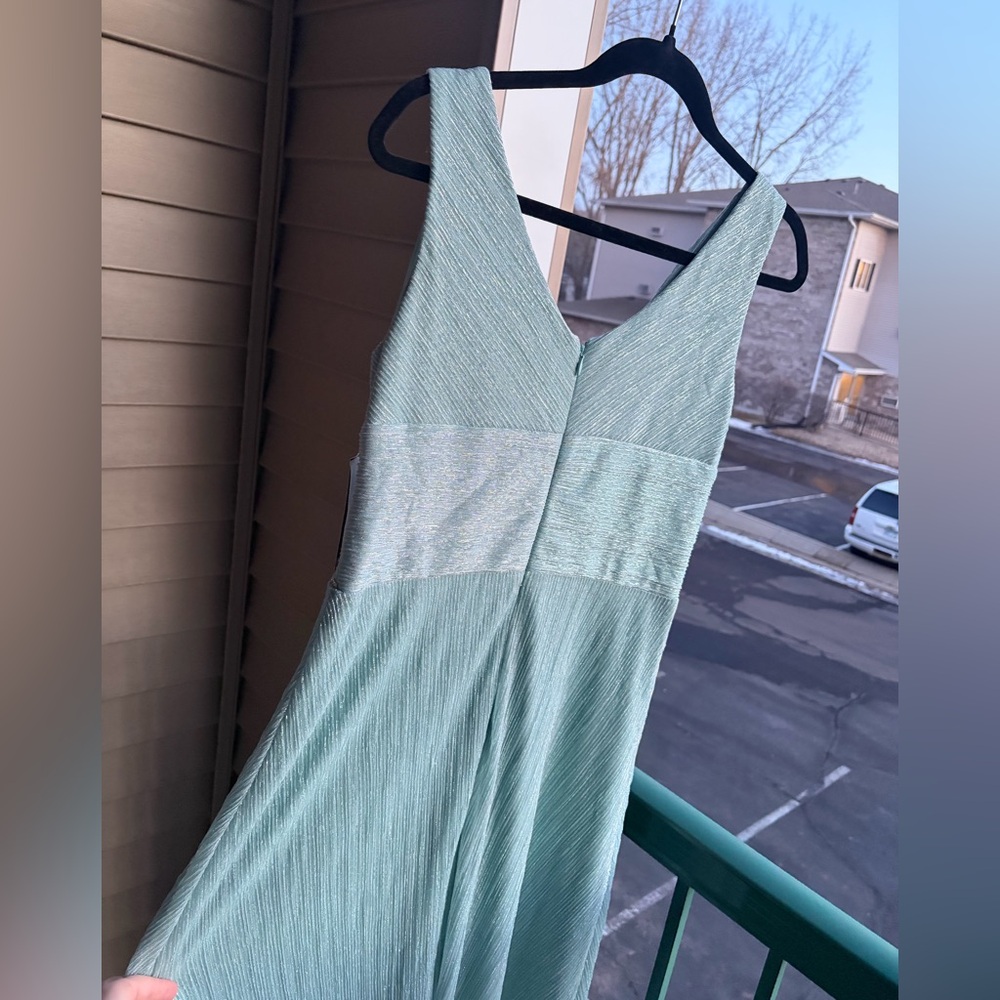 🆕 🩵R&M Richards Seafoam Shimmer Metallic Gown Size 6 Formal Dress Prom Wedding - Picture 6 of 15